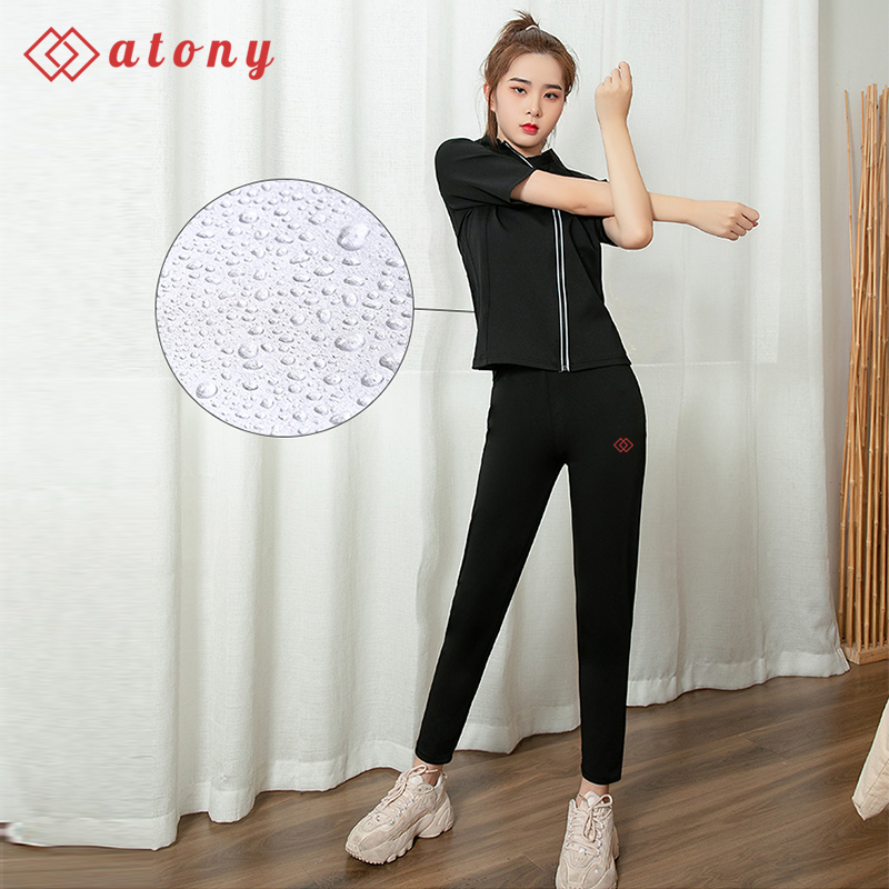 A358-15 - Đồ Tập Sinh Nhiệt Đổ Mồ Hôi Giảm Mỡ Bụng ATONY Tráng Nano Bạc Nhật Bản - Set 3: Áo Khoác Ngắn Tay + Áo Ngực + Quần Nhám