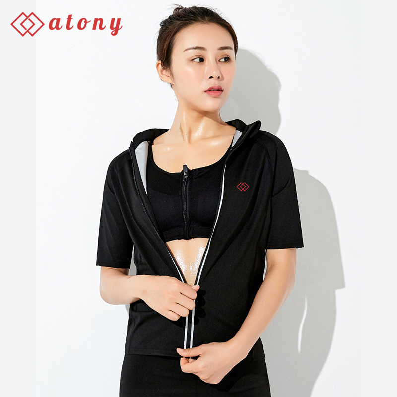 A358-15 - Đồ Tập Sinh Nhiệt Đổ Mồ Hôi Giảm Mỡ Bụng ATONY Tráng Nano Bạc Nhật Bản - Set 3: Áo Khoác Ngắn Tay + Áo Ngực + Quần Nhám