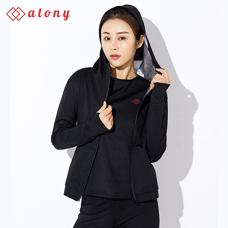 A358-17 - Set Quần Áo Tan Mỡ Bụng ATONY, Sinh Nhiệt, Đổ Mồ Hôi Chính Hãng - Set 3:Áo Khoác Có Mũ + Áo Ngực + Quần Legging Cạp Nhám