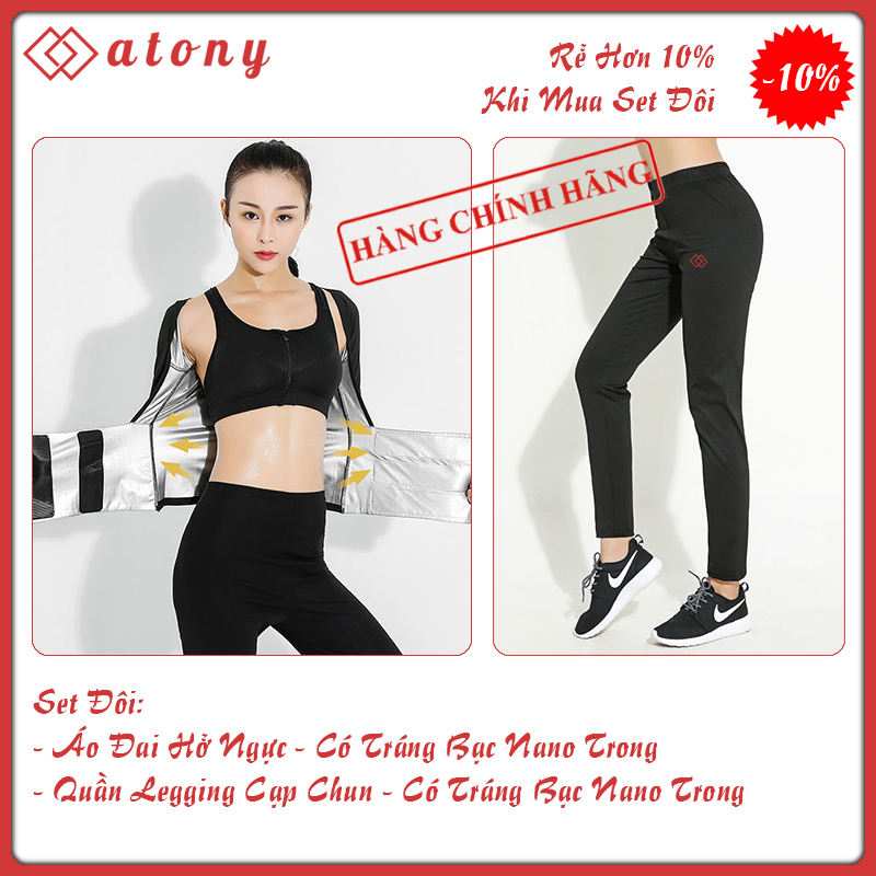 A358-24 - Set Đai Quấn Nóng Giảm Mỡ Bụng ATONY, Set Đai Nịt Bụng Giảm Mỡ Bụng Cao Cấp - Set: 2 Áo Đai Lửng + Legging Cạp Chun