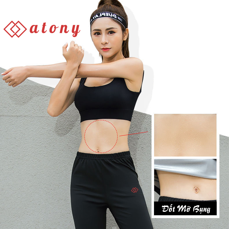 A358-24 - Set Đai Quấn Nóng Giảm Mỡ Bụng ATONY, Set Đai Nịt Bụng Giảm Mỡ Bụng Cao Cấp - Set: 2 Áo Đai Lửng + Legging Cạp Chun
