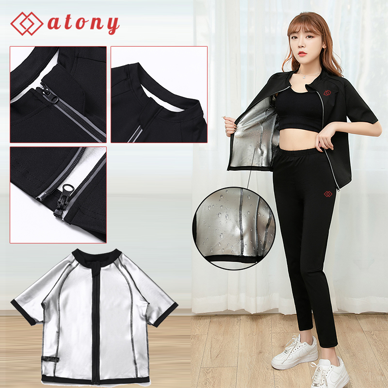 A358-25 - Đồ Tập Sinh Nhiệt Giảm Mỡ Bụng ATONY, Đổ Mồ Hôi Giảm Mỡ Bụng Chính Hãng-Set 2: Áo Khoác Ngắn Tay +Legging Cạp Chun