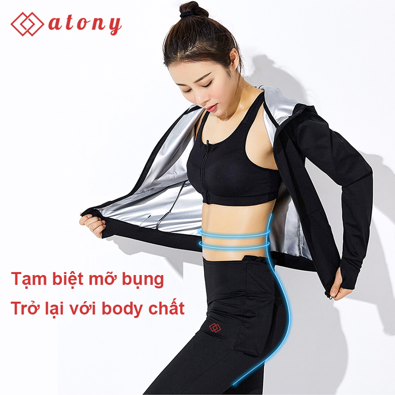 A358-27 - Bộ Quần Áo Sinh Nhiệt Giảm Mỡ Bụng ATONY, Bộ Quần Áo Đổ Mồ Hôi Giảm Mỡ Bụng - Set 2: Áo Khoác Có Mũ + Legging Cạp Chun