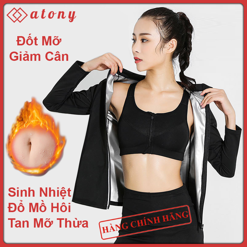 A358-31 - Đồ Tập Sinh Nhiệt Đổ Mồ Hôi Giảm Mỡ Bụng ATONY Tráng Nano Bạc - Set 3 gồm Áo Khoác Dài Tay + Áo Ngực + Quần Dài Cạp Chun