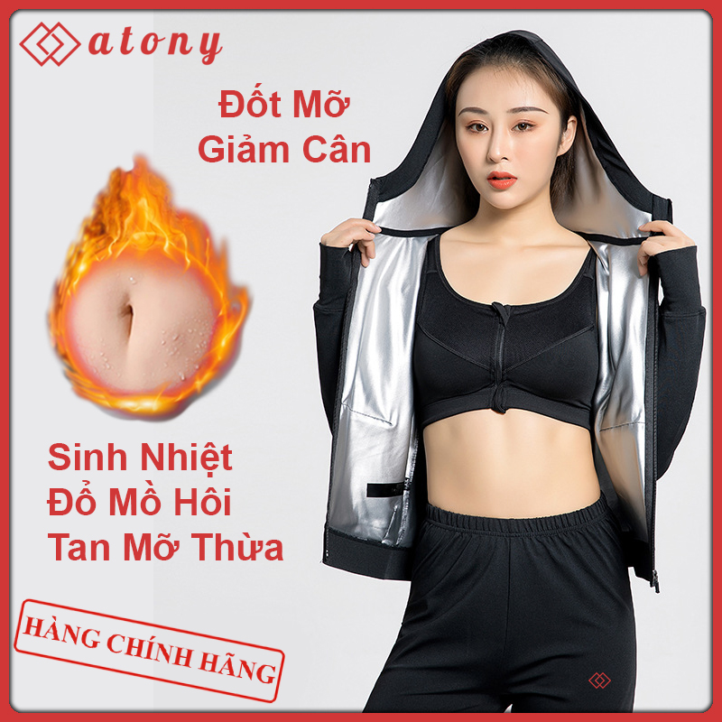 A358-32 - Bộ Quần Áo Tan Mỡ Bụng ATONY Chính Hãng, Tráng Nano Bạc Nhật Bản - Set 3: Áo Khoác Dài Có Mũ+Áo Ngực+Quần Dài Cạp Chun