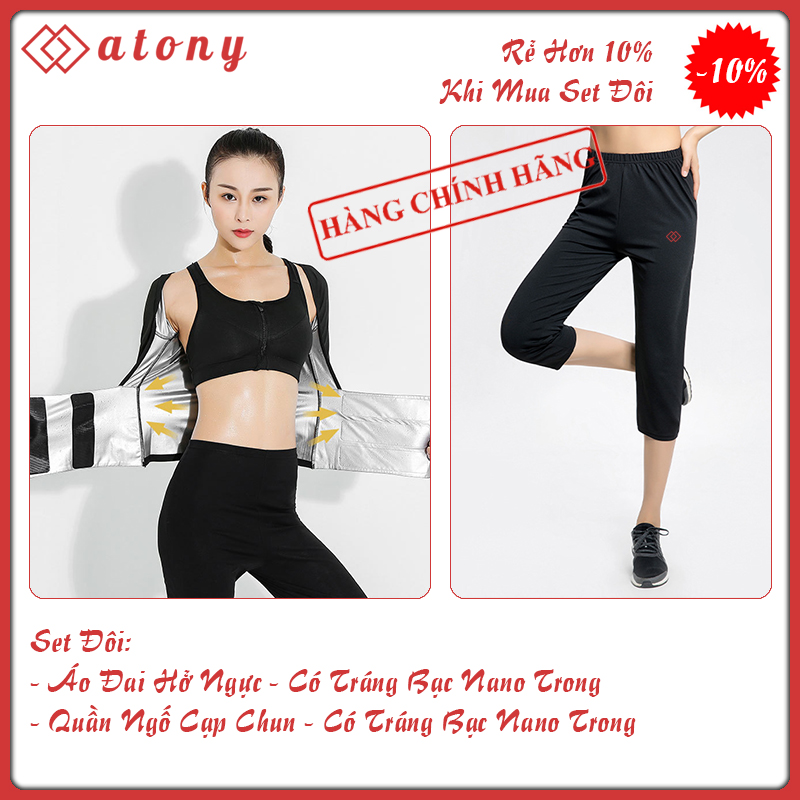 A358-34 - Bộ Đai Nịt Bụng Giảm Mỡ Bụng ATONY, Bộ Đai Quấn Nóng Giảm Mỡ Bụng Cao Cấp - Set 2: Áo Đai Lửng Hở Ngực +Quần Ngố