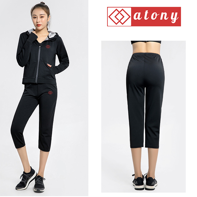 A358-37 - Bộ Quần Áo Sinh Nhiệt Giảm Mỡ Bụng ATONY, Bộ Quần Áo Đổ Mồ Hôi Giảm Mỡ Bụng Cao Cấp - Set 2: Áo Khoác Có Mũ + Quần Ngố