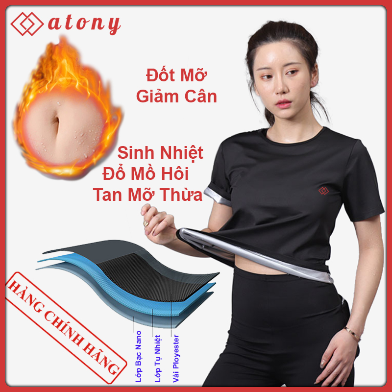 A358-38 - Set Áo Quần Sinh Nhiệt Đổ Mồ Hôi Tan Mỡ Bụng ATONY Cao Cấp - Set 3: Áo Phông Ngắn Tay + Quần Ngố Cạp Chun + Áo Ngực