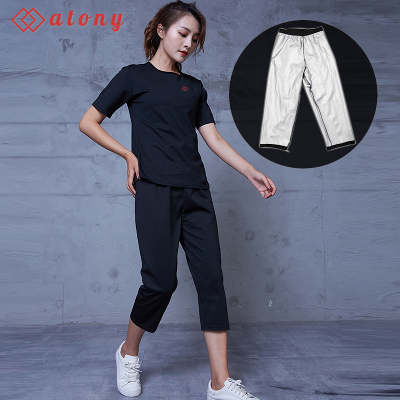 A358-38 - Set Áo Quần Sinh Nhiệt Đổ Mồ Hôi Tan Mỡ Bụng ATONY Cao Cấp - Set 3: Áo Phông Ngắn Tay + Quần Ngố Cạp Chun + Áo Ngực