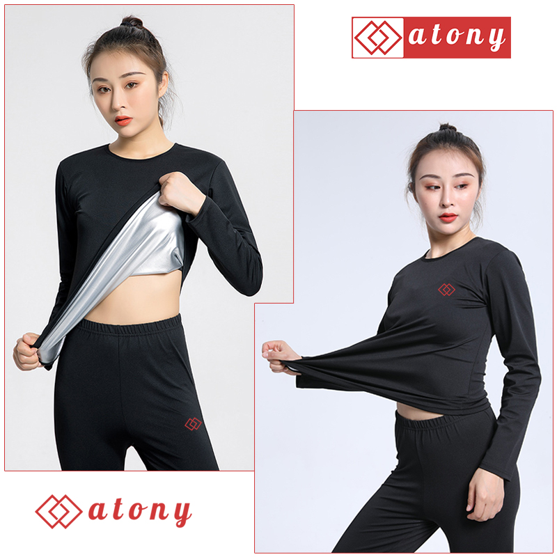 A358-46 - Bộ Đồ Đổ Mồ Hôi Tan Mỡ Bụng ATONY, Tráng Nano Bạc Nhật Bản - Set 3: Áo Phông Dài Tay + Áo Ngực + Quần Dài Cạp Nhám