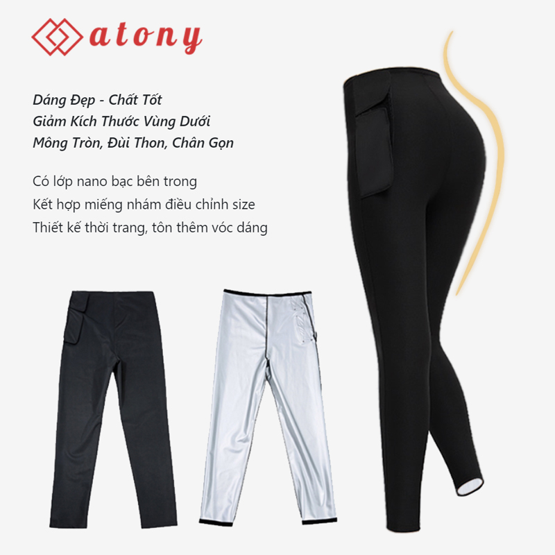 A358-46 - Bộ Đồ Đổ Mồ Hôi Tan Mỡ Bụng ATONY, Tráng Nano Bạc Nhật Bản - Set 3: Áo Phông Dài Tay + Áo Ngực + Quần Dài Cạp Nhám