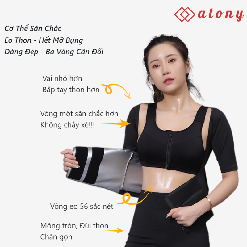 A358-49 - Bộ Đai Quấn Nóng Giảm Mỡ Bụng ATONY, Bộ Đai Nịt Bụng Giảm Mỡ Bụng Cao Cấp - Set 2: Áo Đai Lửng + Quần Nịt Bụng