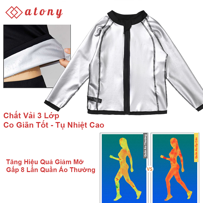 A358-51 - Bộ Quần Áo Giảm Mỡ Bụng ATONY, Bộ Quần Áo Sinh Nhiệt Giảm Mỡ Bụng Chính Hãng -Set 2: Áo Khoác Dài Tay +Quần Nịt Bụng