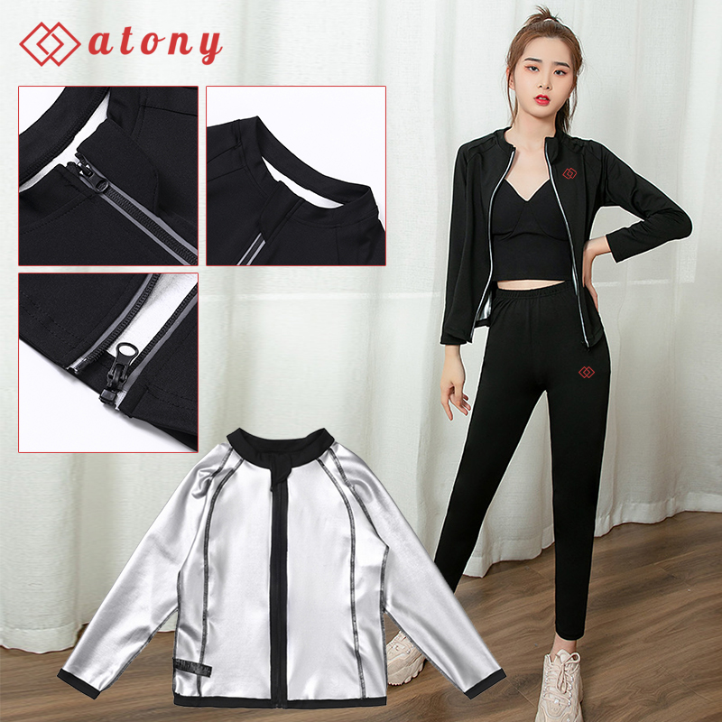 A358-57 - Bộ Áo Quần Sinh Nhiệt Tan Mỡ Bụng Chính Hãng ATONY Tráng Nano Bạc - Set 3: Áo Khoác Dài Tay+Quần Lửng Nịt Bụng+Áo Ngực