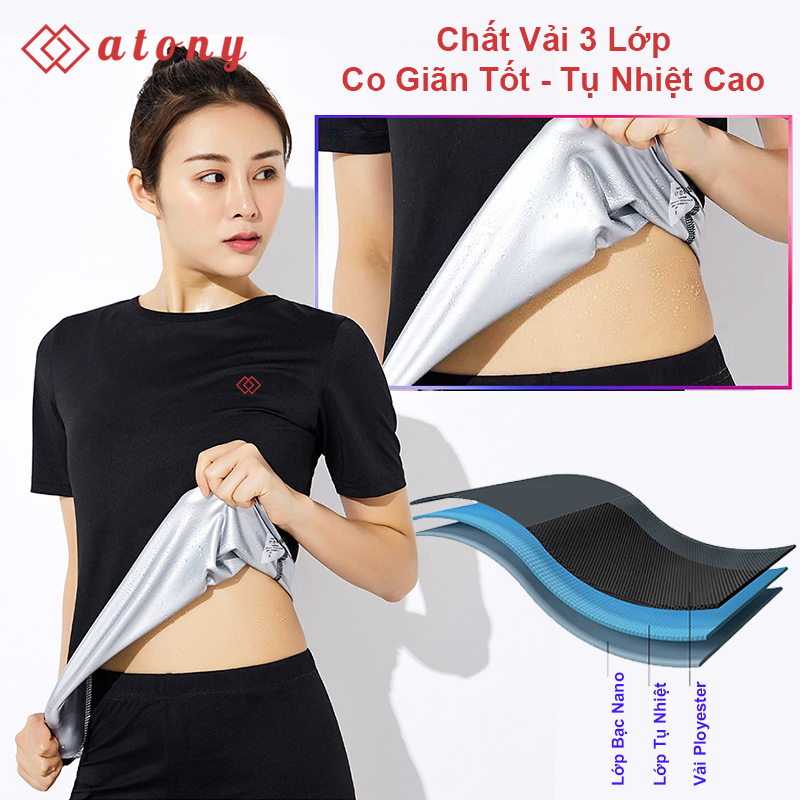 A358-61 - Bộ Đồ Giảm Mỡ Bụng ATONY, Bộ Đồ Sinh Nhiệt Giảm Mỡ Bụng Chính Hãng - Set 2: Áo Phông Ngắn Tay + Quần Đùi Ngắn