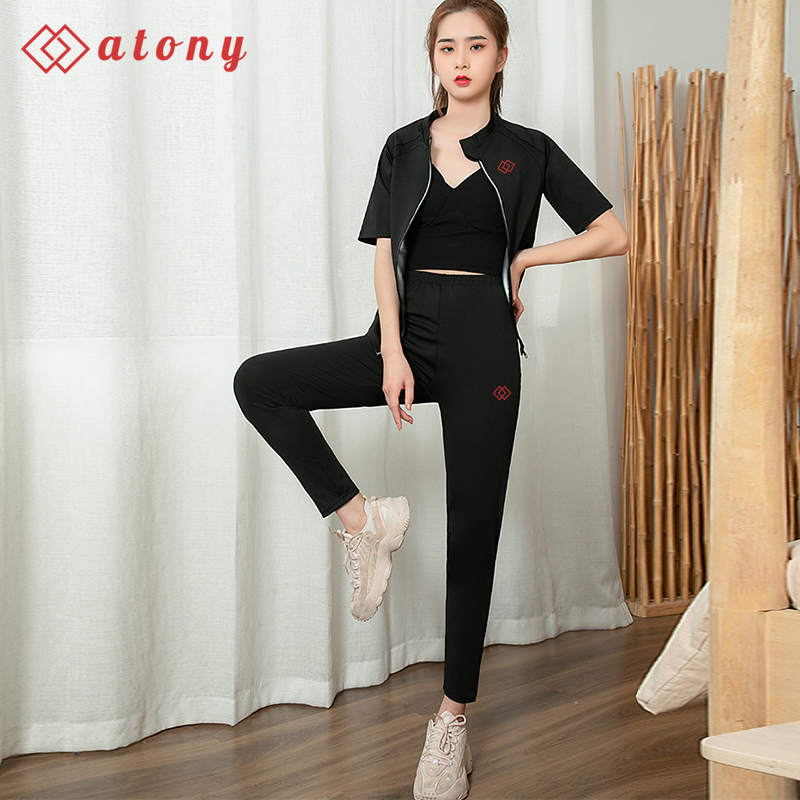 A358-63 - Set Đồ Sinh Nhiệt Giảm Mỡ Bụng ATONY, Đồ Đổ Mồ Hôi Giảm Mỡ Bụng Chính Hãng - Set 2: Áo Khoác Ngắn Tay + Quần Đùi