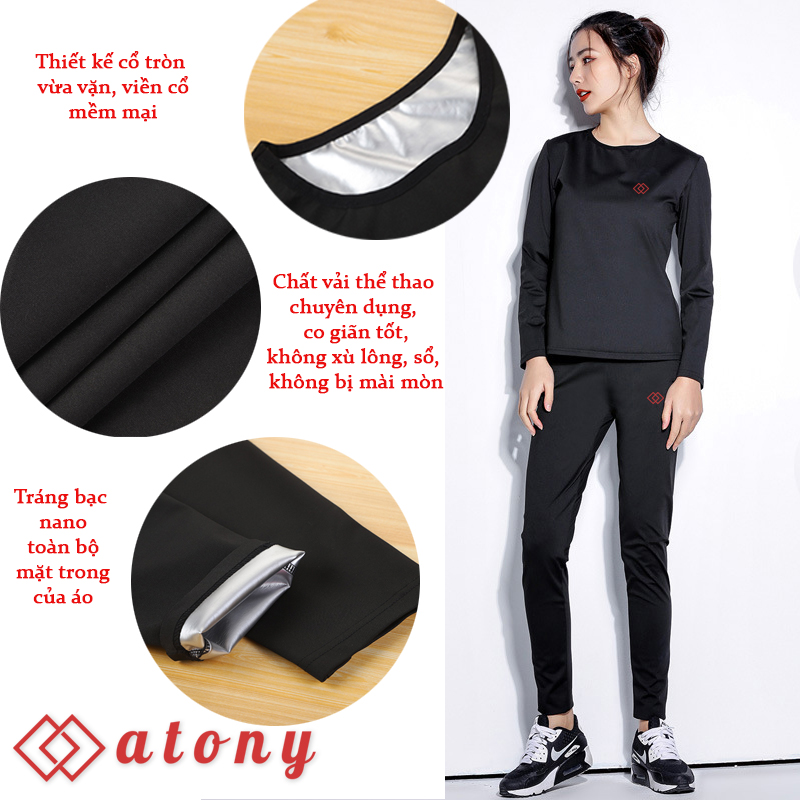 A358-66 - Bộ Quần Áo Sinh Nhiệt Giảm Mỡ Bụng ATONY, Bộ Quần Áo Giảm Mỡ Bụng Chính Hãng - Set 2: Áo Phông Dài Tay + Quần Đùi Ngắn