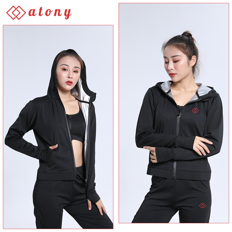 A358-71 - Bộ Quần Áo Giảm Mỡ Bụng ATONY Chính Hãng, Tráng Nano Bạc Nhật Bản - Set 3: Áo Khoác Dài Tay Có Mũ+Quần Đùi Ngắn+Áo Ngực